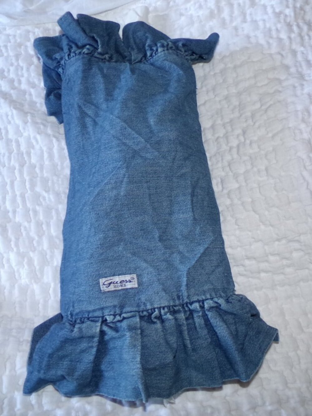 Vintage 80-90s GUESS HOME Denim Ruffle Tie Edge Neck Roll Pillow Sham 6" x 18"